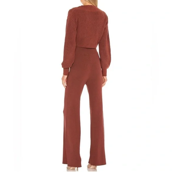 Free People Emilie Knit Two Piece Sweater Set Top Pants Cherry Cola Women’s M - Picture 15 of 16